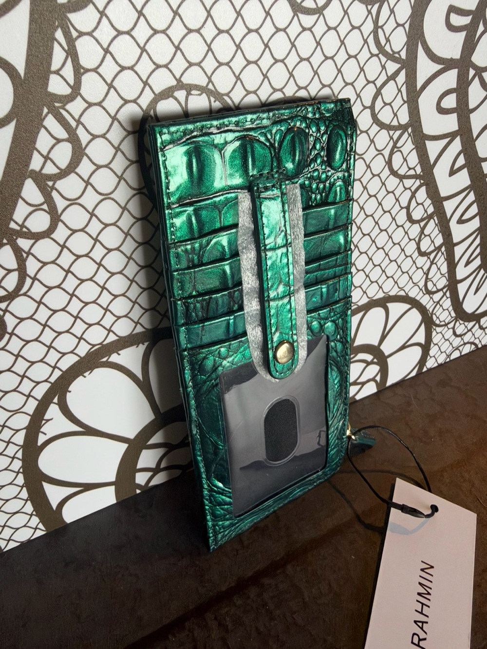 FIRM $ BRAHMIN Mystic Green Credit Card Melbourne Leather NWT